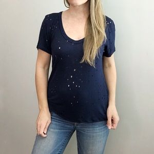 SEE YOU MONDAY distressed grunge blue Tee with holes size Medium